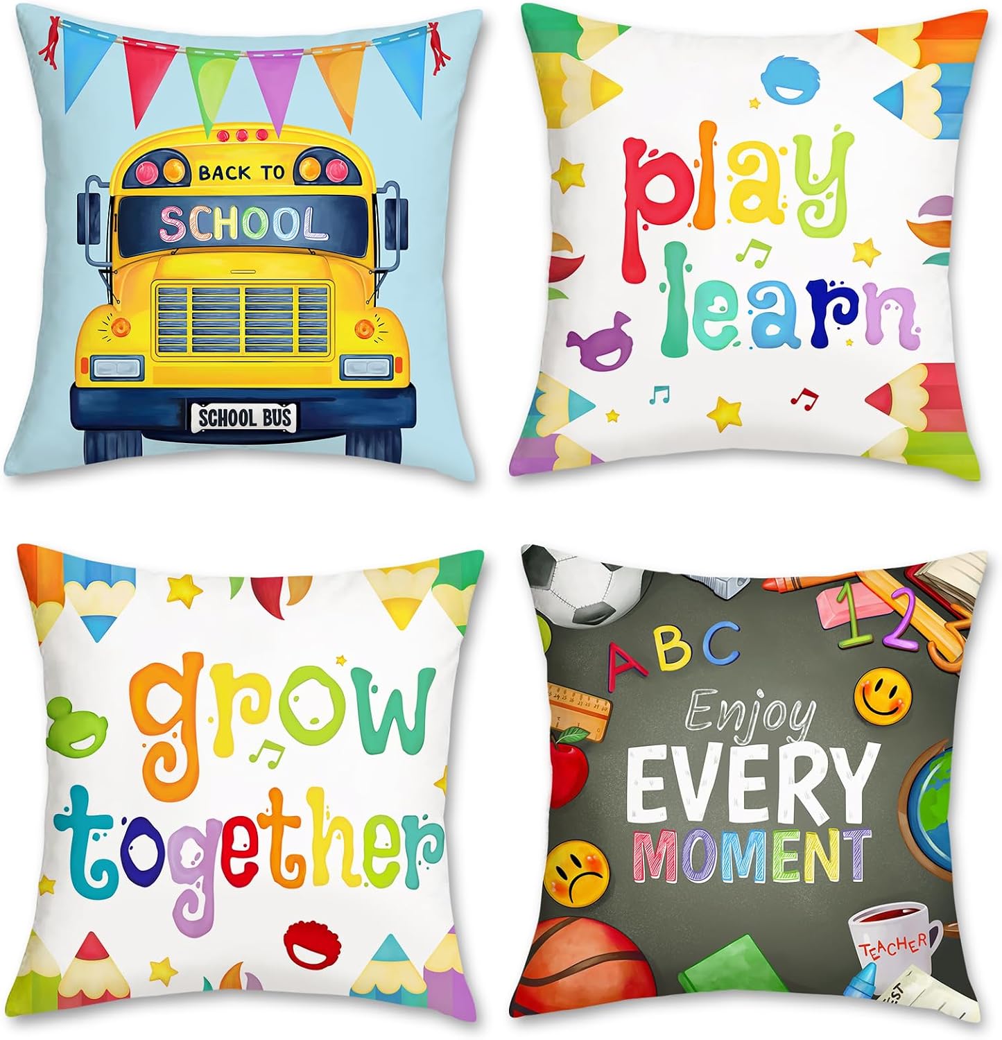Kids Education Motivation - Conjunto de 4 Capas de Almofadas